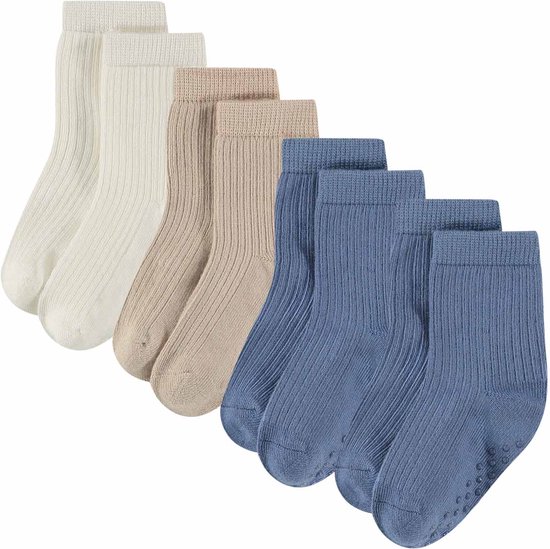 Comfortabel & Zijdezacht Bamboo Basics Sidney - Bamboe Baby Sokken (Multipack 4 stuks) - Wit, Blauw & Beige - 18-24 Maanden