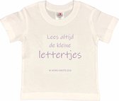 Shirt Aankondiging zwangerschap "Lees altijd de kleine lettertjes (ik word grote zus)" | korte mouw | Wit/lila | maat 122/128 zwangerschap aankondiging bekendmaking Baby big bro Sis Sister