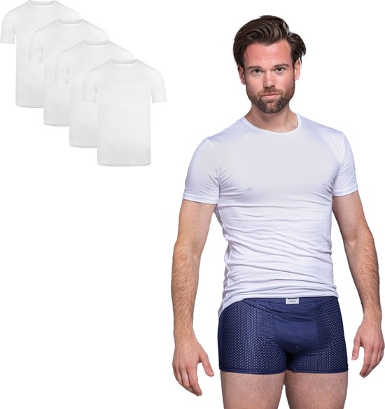 BOXR Underwear - Bamboe T-Shirt Heren - Ronde Hals - Wit - M - Zijdezacht - Thermo Control - Ondershirt Heren - 4-Pack