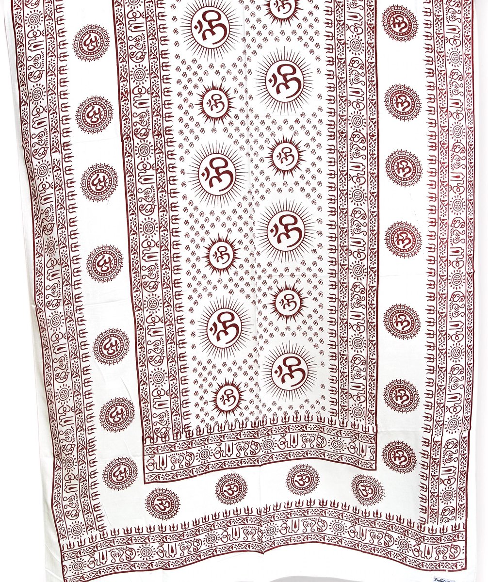 Meditatie omslagdoek met mantra Om, XL, 220 x 106 cm, wit