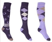 HKM chaussettes d'équitation Cardiff - lot de 3 - violet/violet - 30/34