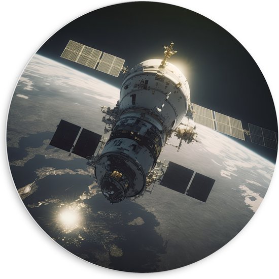 PVC Schuimplaat Muurcirkel - Planeet - Sateliet - Aarde - 60x60 cm Foto op Muurcirkel (met ophangsysteem)