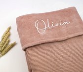 Babydeken met naam - meisje Olivia - Oudroze- Jollein ledikantdeken - Wiegdeken - Babydeken - Jollein deken - Ledikant deken