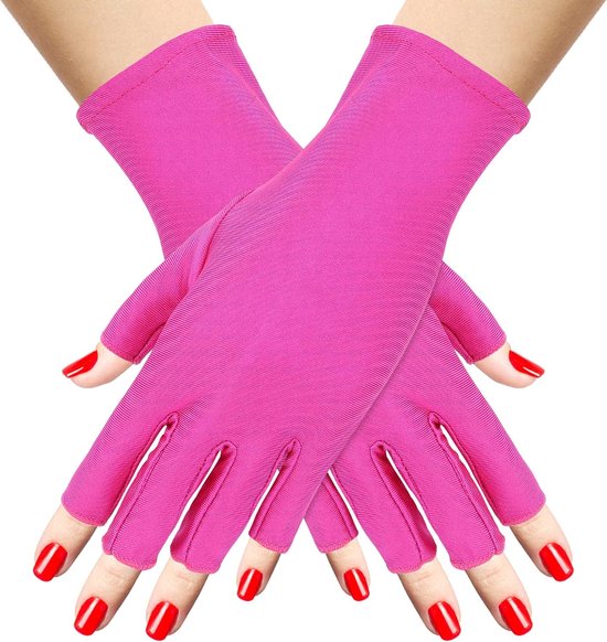 1 Paar UV Handschoenen Voor Nagels Art Licht Bescherming Gel Polish Manicure Care Vingerloze Hydraterende Hand Protector Gereedschap Anti-Zon Vrouwen (Rose Red)