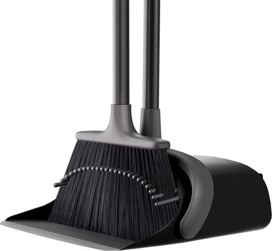 Fyeme Stofschep en bezemset, bezem en veegschep set met lange steel, 118 cm, bezem met veegschep, draaibaar, roestvrij staal, metalen bezemset voor slaapkamer en woonkamer (rond