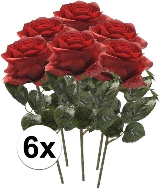 Kunstbloem roos Simone rood 45 cm 6 stuks