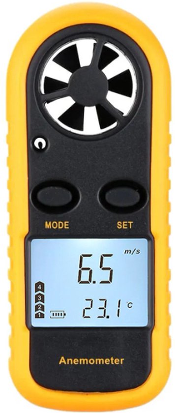 WiseGoods - Windmeter Digitaal - Anemometer - Windsnelheidsmeter - Draagbaar - Geel