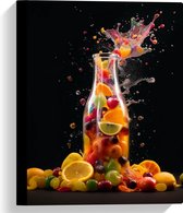 Canvas - Fles - Eten - Fruit - Spetters - Kleuren - 30x40 cm Foto op Canvas Schilderij (Wanddecoratie op Canvas)