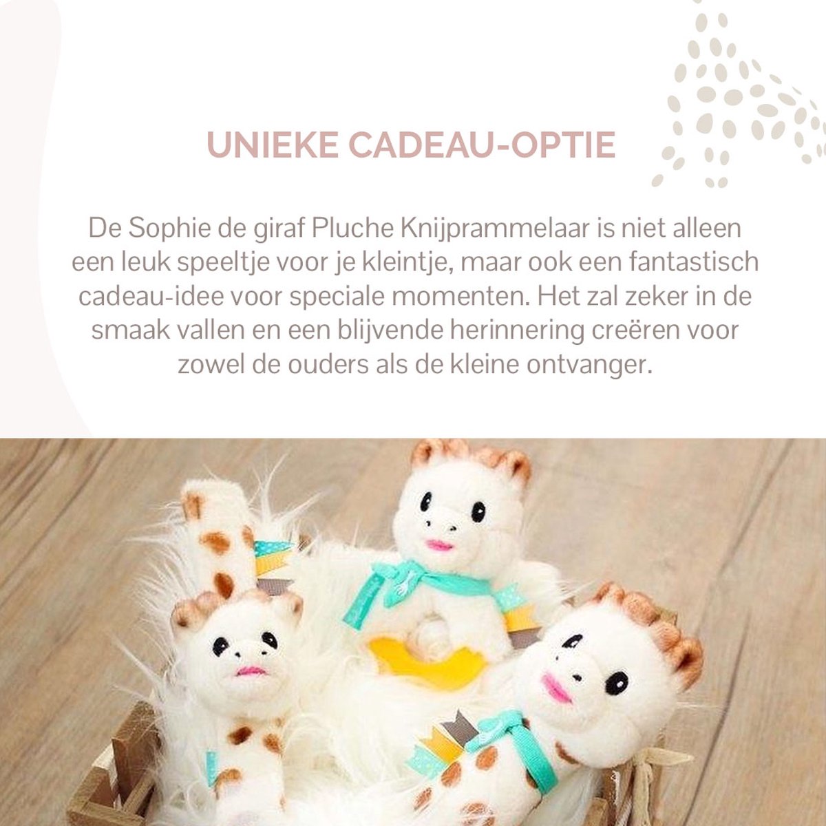Sophie de giraf Knijprammelaar - Rammelaar - Baby speelgoed - Kraamcadeau - Babyshower cadeau - Vanaf 3 maanden - Pluche - 16x6x6.5 cm - Wit/Bruin/Turquoise — afbeelding 3