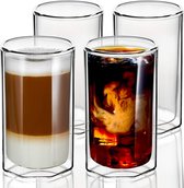 Dubbele Latte Macchiato Gläser, 350ml Unieke Octagon Thermoglaser 4er-Set, Helder Borosilikat-isolierter T-glas Dubbelwandig voor Cappuccino of T-stuk