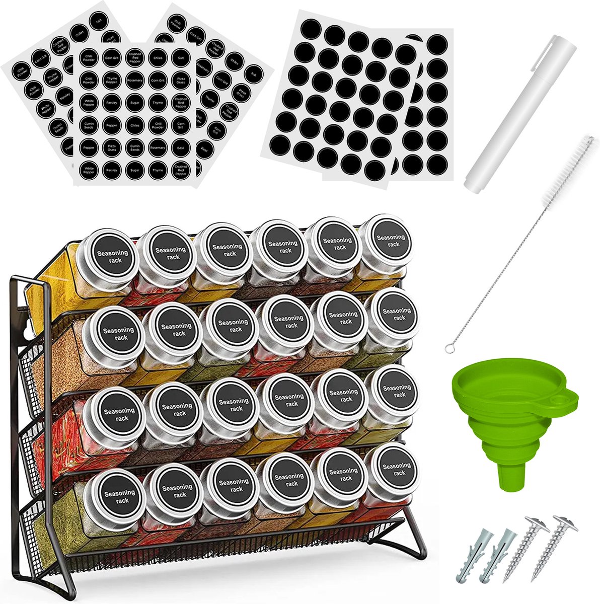 Kruidenrek - Met 28 glazen kruidenpotjes en accessoires - Kruiden Organizer staand en ophangbaar op Prijzenvolger.com