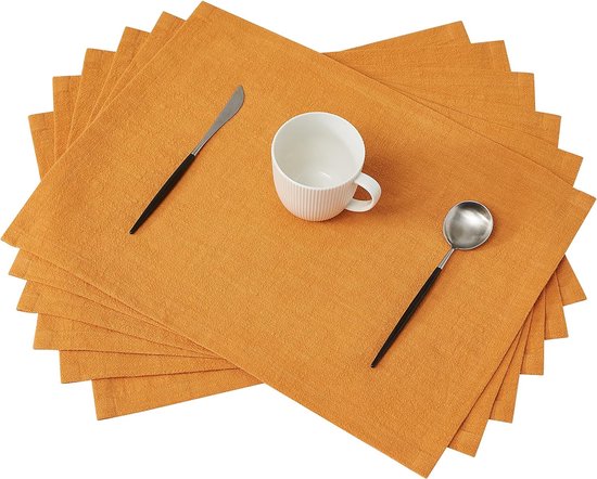 Aoztio Boerenhuis Linnen Stijl Placemats, Set van 4 placemats 30 x 45 cm, Linnen-look met landelijk geometrisch gatpatroon, wasbaar voor dagelijks gebruik, feesten en maaltijden - Saliegroen