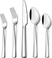 Bestekset voor 6 personen, 30-delig, inclusief mes, vork, lepel, bestek roestvrij staal, spiegelgepolijst, vaatwasmachinebestendig, voor thuis, feest, restaurant