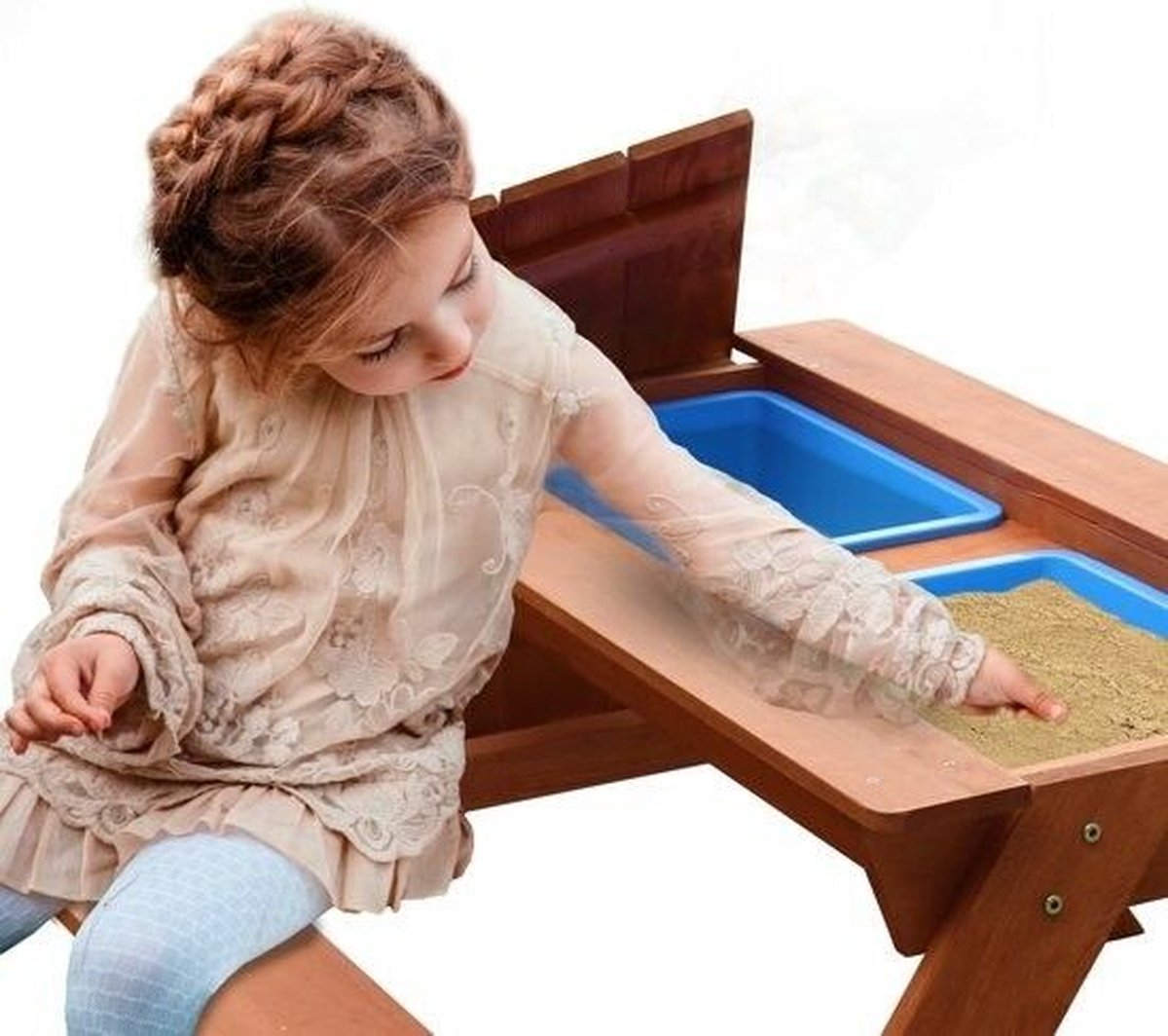Sunny Dave Zand & Water Picknicktafel in Bruin voor kinderen - Multifunctionele Picknick tafel met 2 uitneembare kunststof bakken - FSC hout — afbeelding 3
