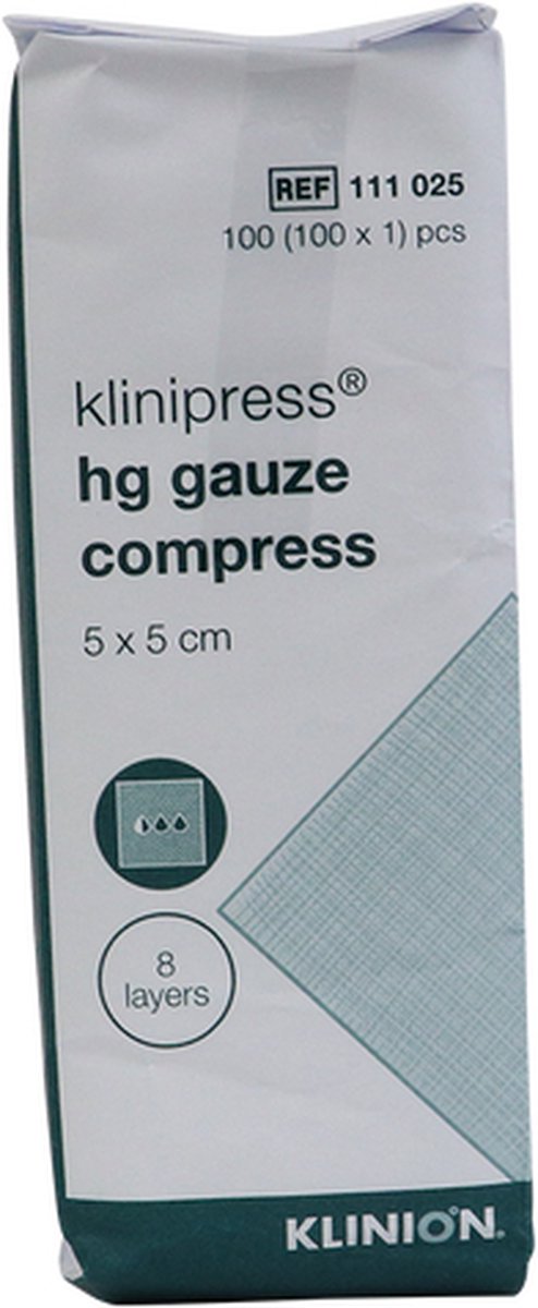 Goedkoopste Klinion hg gaaskompres, 5 x 5cm, 100 stuks