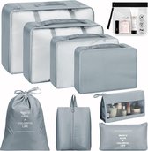 Koffer-organizerset, 9-delig, Packing Cubes Travel Organizer, pakzakken, set voor op reis, met transparante toilettas, kledingtassen voor koffer, grijs