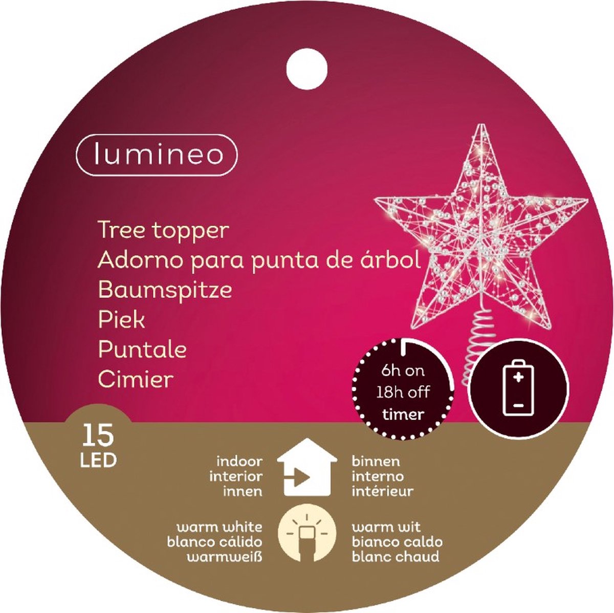 Lumineo Verlichte kerst piek - ster vorm - zilver - micro led lampjes - warm wit - H27 - pieken - kerstboompiek – foto 6