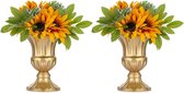Set van 2 bloemen metalen urn plantenbak elegante bruiloft centerpieces vaas voor bruiloftsfeestdecoratie, 16 cm hoge trompetvaas, bloemenhouder voor jubileumfeest