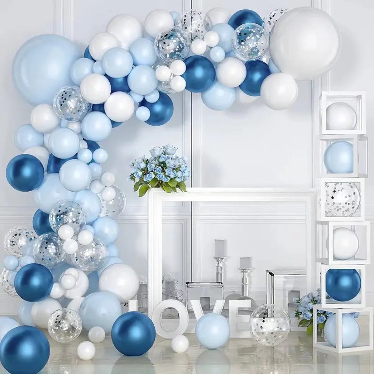 FeestmetJoep® Ballonnenboog Blauw & Zilver - Verjaardag versiering