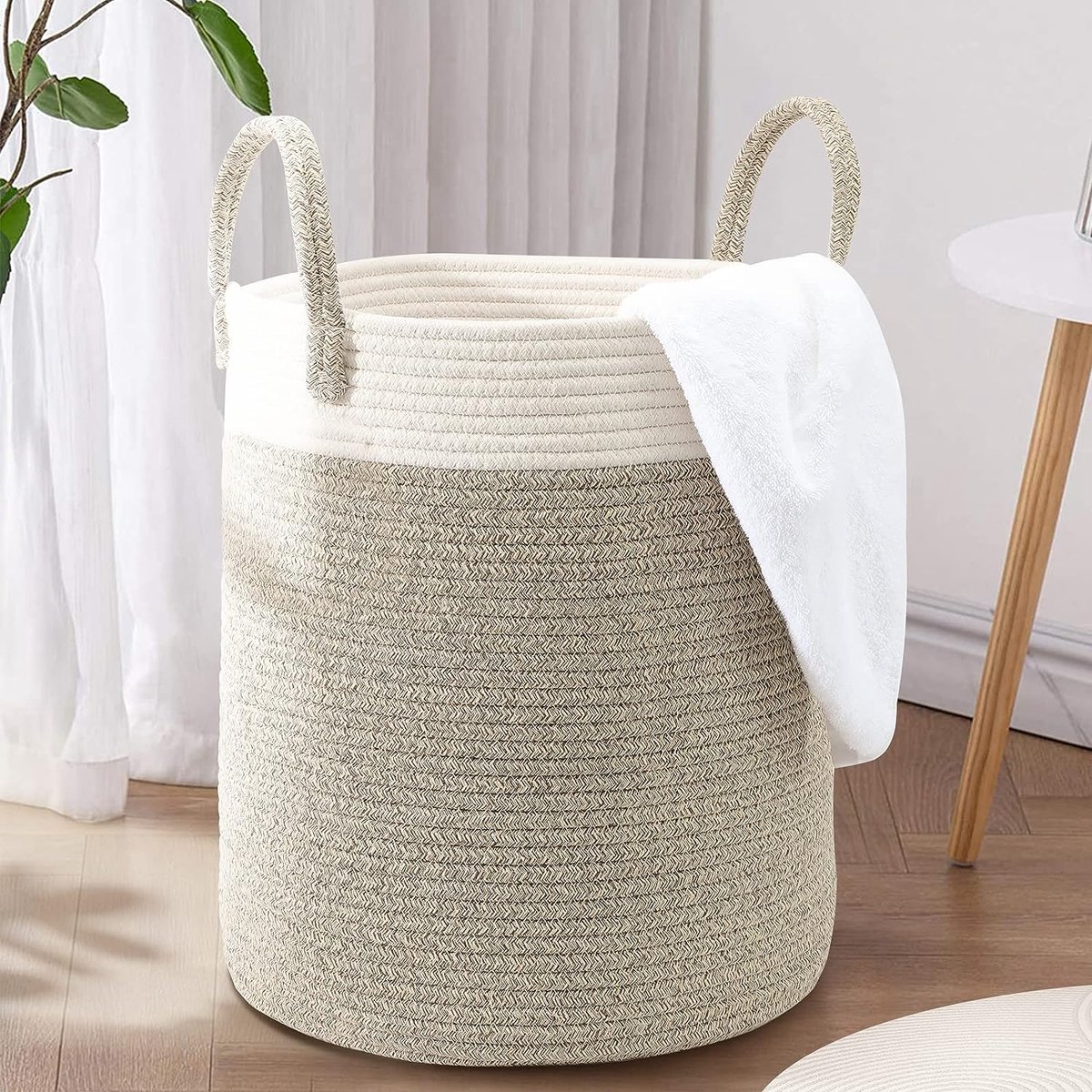 Goedkoopste Laundry basket woven laundry basket large laundry collector laundry basket children's room laundry basket toy storage basket cotton (with handle foldable) 35 cm x 40 cm