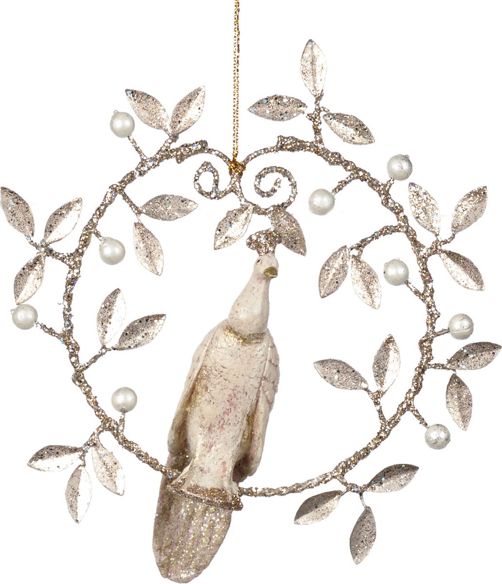 Goodwill Kerstbal-Pauw in Krans Créme-Champagne - 18 Cm Goud