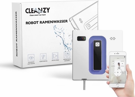 Cleanzy® Robot Ramenwasser Met App - 2023 Model - Dubbele Sprayfunctie - Inclusief Pad - Slimme Lasertechnologie - Voice Control - Elektrische glazenwasser - Ruitenreiniger - Ramenwisser - Valbeveiliging - Sterke Zuigkracht - Met Afstandsbediening