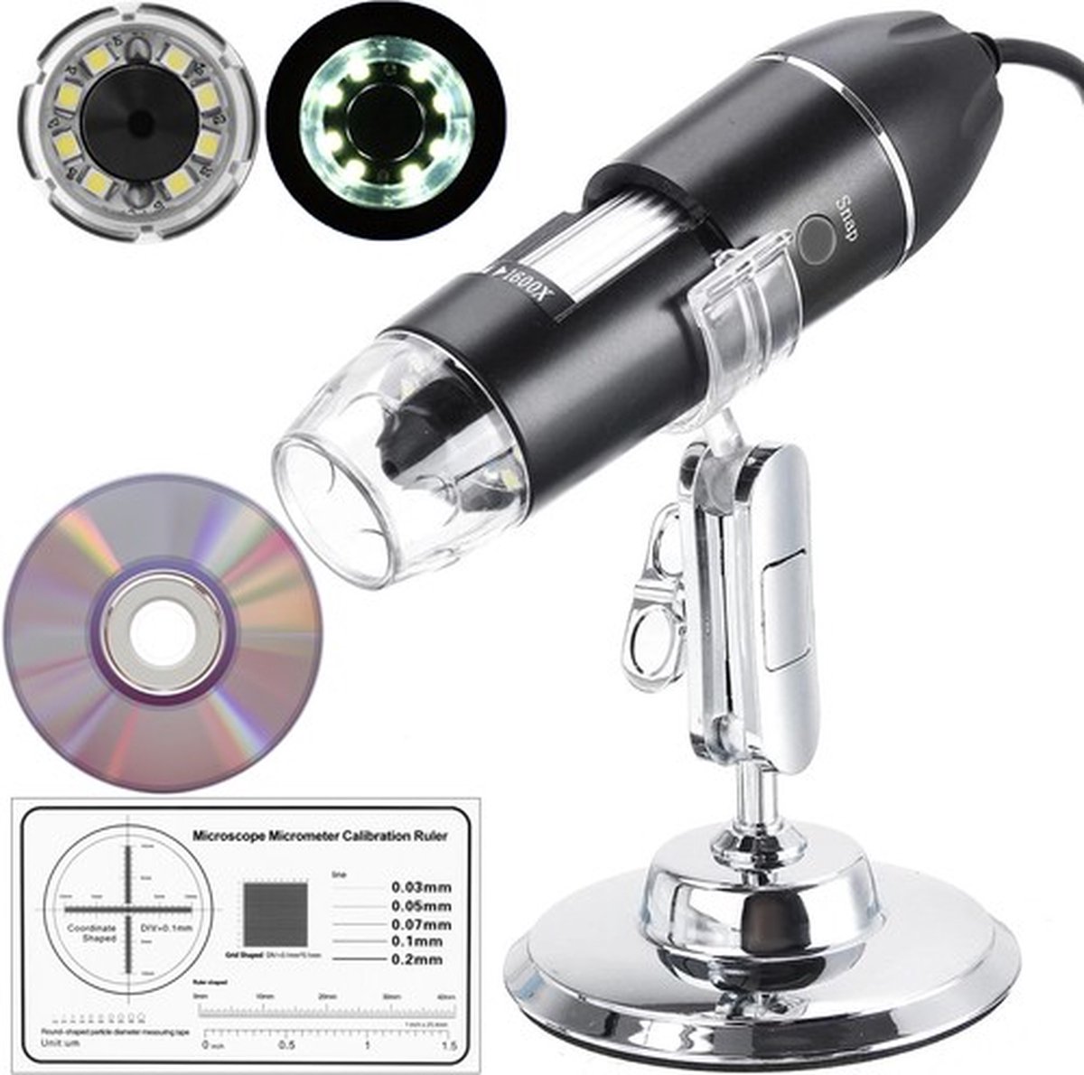 1600x 3 en 1 USB Microscope numérique réglable Type-c Caméra de