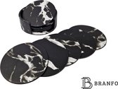 Branfo - Onderzetter Set van 10 stuks - Luxe Kunstleren Onderzetters voor glazen - marmer look - Stijlvolle Houder - Zwart Wit