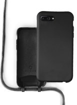 Coverzs Silicone case met koord - Telefoonhoesje met koord - Backcover hoesje met koord - touwtje - geschikt voor Apple iPhone 7/8 Plus - zwart