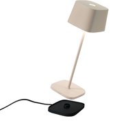 Zafferano Ofelia Tafellamp - Oplaadbare Buitenlamp Crème - Spatwaterdicht (IP65) - Bureaulamp Snoerloos - Dimbare LED Lamp - Draadloos Oplaadstation - Terraslamp - USB Oplaadbaar - 29 cm x Ø10 cm