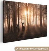 Toile - Forêt - Cerf - Nature - Coucher de soleil - Animaux - Canvasdoek - 60x40 cm - Peintures sur toile - Peinture sur toile