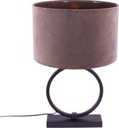 Tafellamp ring met velours kap Davon | 1 lichts | bruine kap / zwart | metaal / stof | Ø 35 cm | 54 cm hoog | modern / sfeervol design