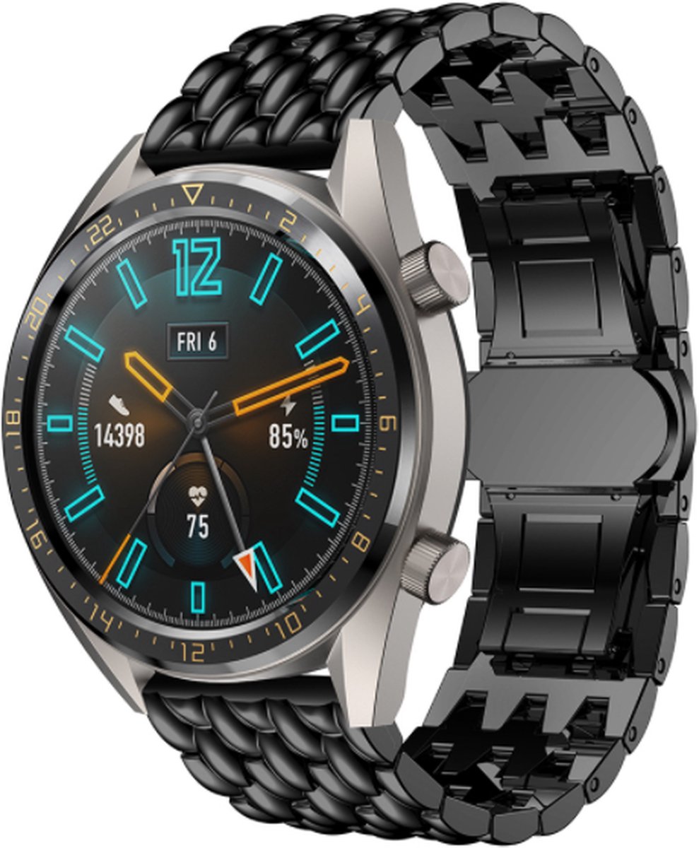 Stalen band – geschikt voor Huawei Watch GT (42mm) – zwart (draak design)