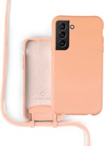Coverzs Silicone case met koord - Telefoonhoesje met koord - Backcover hoesje met koord - touwtje - geschikt voor Samsung Galaxy S21 - oranje