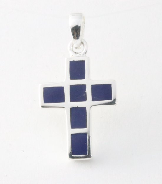 Zilveren kruishanger met lapis lazuli