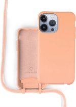 Silicone case met koord voor geschikt voor Apple iPhone 13 Pro - hoesje met telefoonkoord - backcover - optimale bescherming - oranje