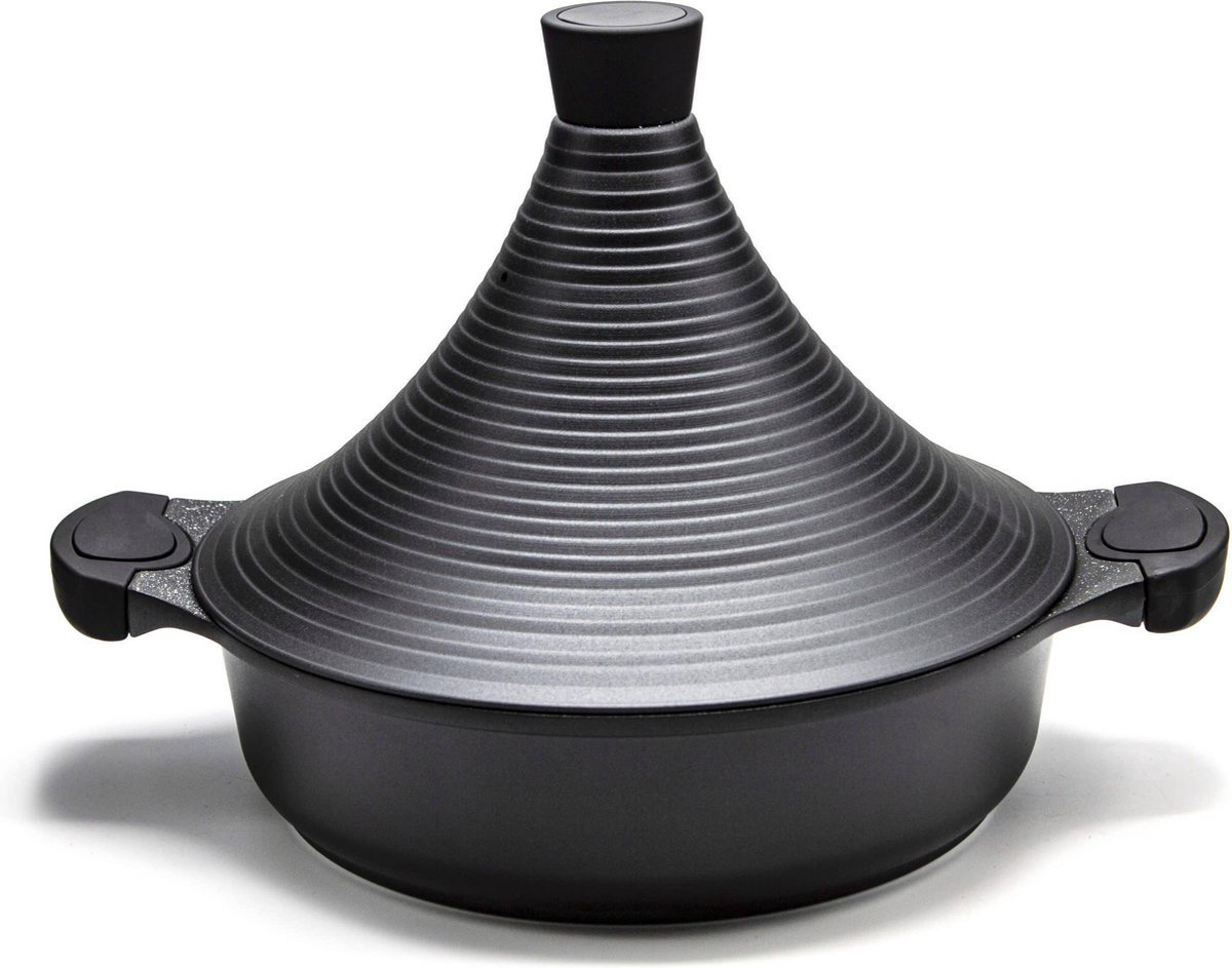 Marokkaanse Tajine Agadir - Tajine - Arabisch Design - Inductie Geschikt - Antiaanbaklaag - Aluminium - Ø28cm - Zwart