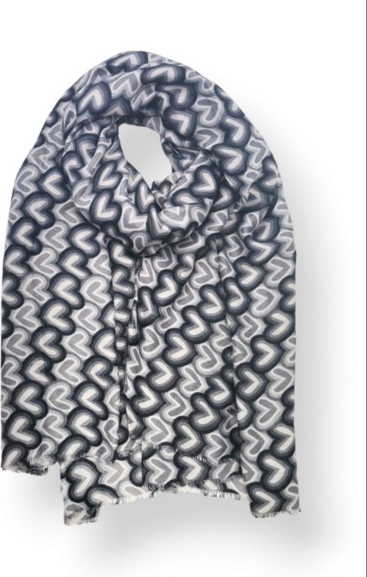 Lange dames sjaal Vajenne fantasiemotief hartjesmotief grijs zwart antraciet