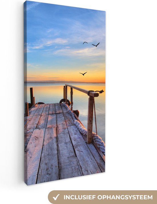 Foto: Canvas schilderij steiger in het water 40x80 kamer decoratie accessoires schilderijen woonkamer natuur wanddecoratie slaapkamer muurdecoratie keuken wanddoek interieur binnen woondecoratie huis woonaccessoires zonsondergang