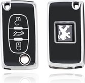 Autosleutel hoesje - TPU Sleutelhoesje - Sleutelcover - Autosleutelhoes - Geschikt voor Peugeot - zwart - D3 - Auto Sleutel Accessoires gadgets - Kado Cadeau man - vrouw
