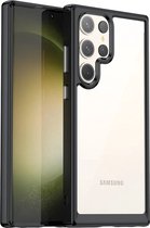 Podec Hoesje Geschikt voor Samsung Galaxy S23 Ultra Zwart en Transparant Telefoonhoesje - Anti-Shock Case Cover met 2x Screenprotector