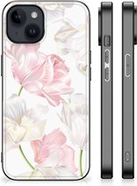 Back Case TPU Siliconen Hoesje Geschikt voor iPhone 15 Plus GSM Hoesje met Zwarte rand Mooie Bloemen