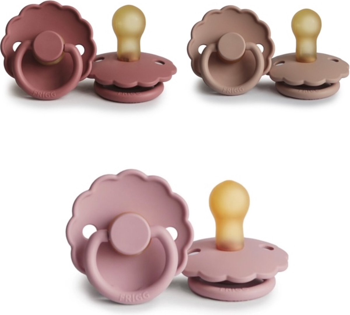 Goedkoopste FRIGG DAISY Fopspeen set 3 stuks Powder Blush,Baby Pink en Blush 0-6 maand