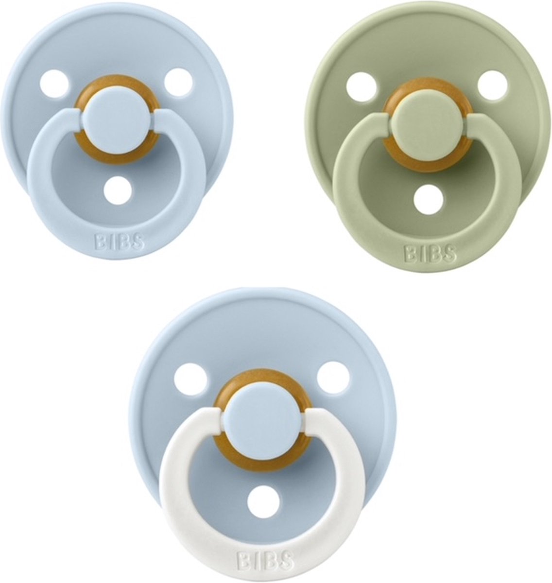 Goedkoopste Bibs fopspeen 0-6 maand set 3 stuks Sage,Baby Blue en Baby Blue Glow maat 1