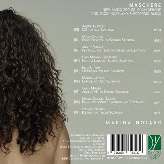 Marina Notaro - Maschere, New Music for Solo Saxophone and Saxophone and Electronic Music (CD)