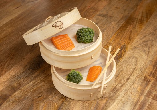 Foto: Cook it yourself stoommand bamboe 2 laags 20 cm inclusief 2 katoenen stoommatjes gratis e book vol recepten dim sum rijst stoommandje groente stomen