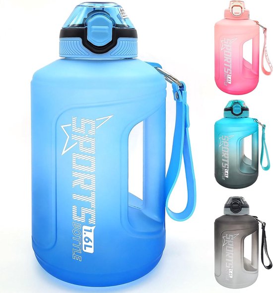 BLUEGO Drinkflessen van glas, 900 ml glazen beker, drinkflessen met 2 deksels, sportwaterfles met siliconen hoes, lekvrij, barnsteen