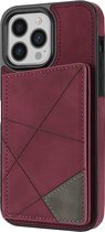 Hoesje geschikt voor iPhone 15 Pro - Backcover - Pasjeshouder - Portemonnee - Camerabescherming - Stijlvol patroon - TPU - Bordeaux Rood