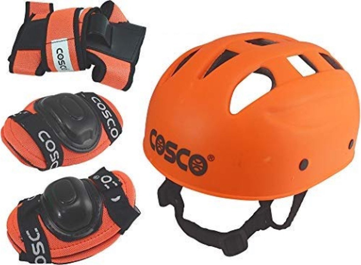 Cosco 4 in 1 beschermende set voor schaatsen voor junioren, inclusief 1 helm, 2 knie-, 2 elleboog- en 2 handpalmbeschermers | Groen | Materiaal: PVC en schuim | Voor zowel kinderen als volwassenen
