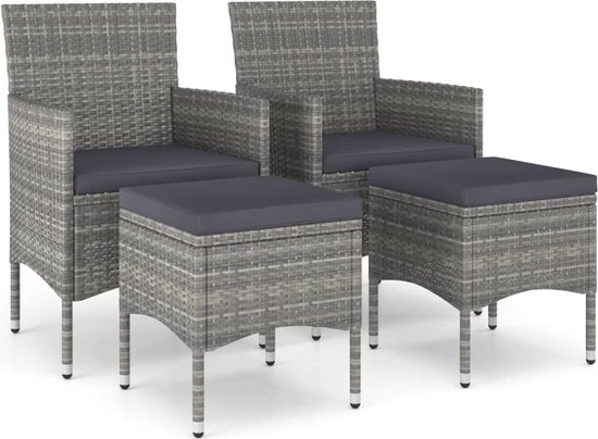 vidaXL Tabourets de bar de jardin avec coussins 2 pcs Polyrotin Gris - Tabouret de bar vidaXL Tabourets de bar de jardin avec coussins 2 pcs Polyrotin Gris - Tabouret de bar